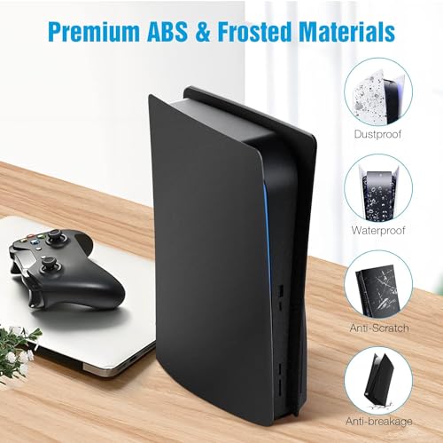 Image of TCOS TECH PS5 Faceplate Side Panel for PS5 Hard Shock Proof Cover PS5 Console Anti-Scratch Dustproof Protective Shell Cover for Playstation 5 CD Version Disk Edition - Black