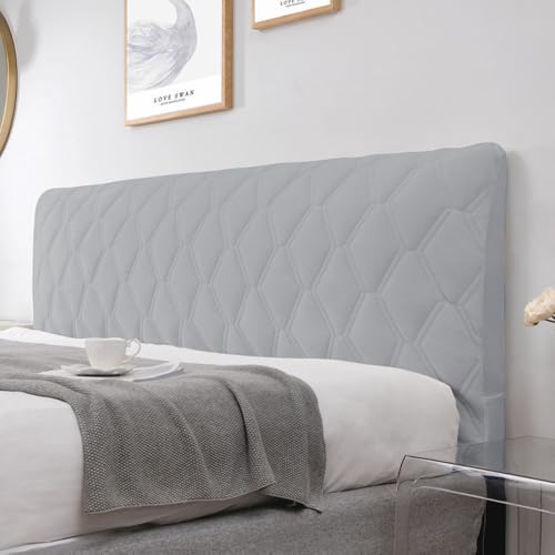 JANEMUA Cubre Cabecero De Cama con Estampado De Cuadros De Doble Línea Y Rombos Grandes, Superficie De Terciopelo Acolchada Todo Incluido-Light Grey||230cm