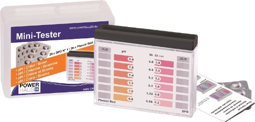 POWERHAUS24 Wassertester für Chlor, Brom und pH Wert inkl. 20 DPD1 und 20 Phenol Red Testtabletten in Stabiler Kunststoffbox