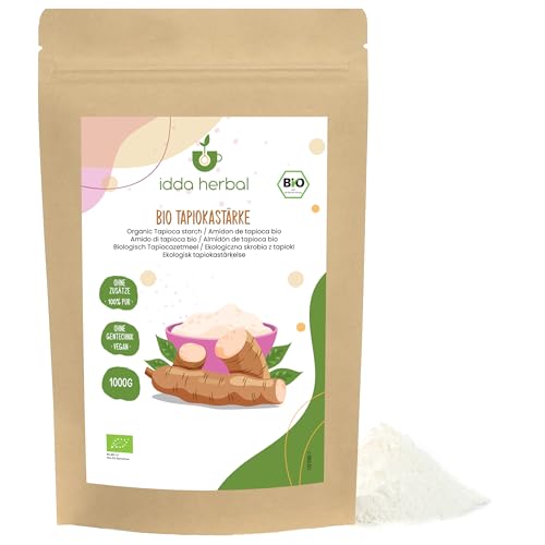 Almidón de tapioca orgánico (1kg), polvo de tapioca para hornear, espesar y ligar, polvo de tapioca de cultivo orgánico controlado, sin gluten, sin lactosa, tapioca molida, probado en laboratorio