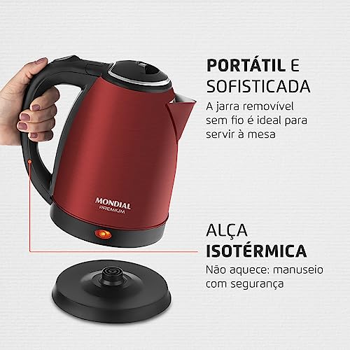 Chaleira Elétrica Pratic, Mondial, Vermelho/Inox, 1200W, 220V - CE-06-R