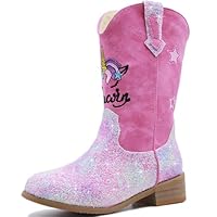 Fmiiour Unicorn Cowboy Boots for Girls Glittle Sparkly Princess Birthday Party Shoes Size 13 Little Kid Mid Calf Western Riding Boots(Pink 13)