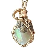 Designs by Nature Gems Collar con colgante de ópalo crudo, cadena chapada en oro de 14 quilates de 18 pulgadas, piedra natal de octubre para creatividad e inspiración