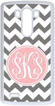 Gray Chevron Zigzags & Light Pink Circle Monogram Personalized Custom Best Plastic Case for LG G3 ,Black or White for Choice Wireless Phone Accessory
