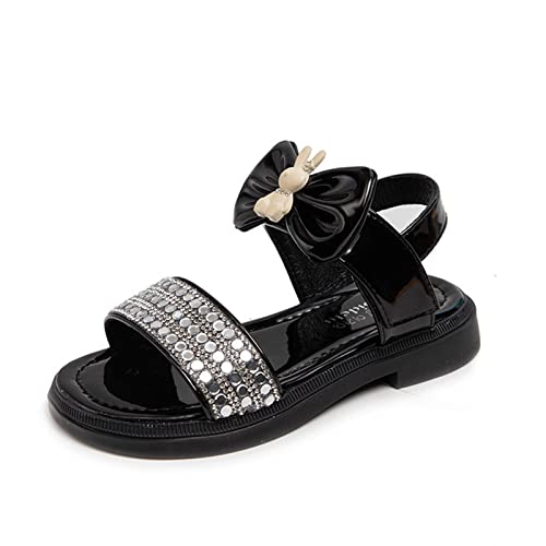 Kids Girls Rhinestone Sandals Little Kid Summer Rabbit Bow Open Toe Sandals Cute Princess Sandals (Black, 12.5 Little Child)