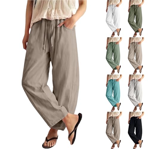 Linen Capris for Curvy Women Plus Size Summer Wide Leg