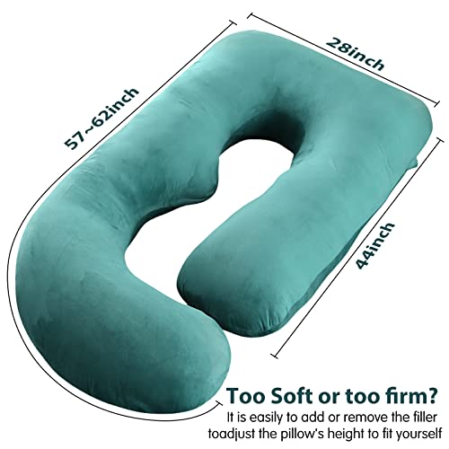 Image of U-Shaped Full Body Pregnancy Pillow for Sleeping - 57 inch Maternity Pillow with Removable Cover, Support for Back, Legs, Belly & Hips (Velvet-Dark Green)