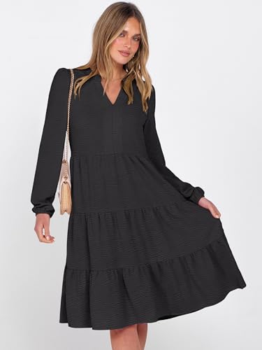 ANRABESS Womens Fall Midi Dresses Long Sleeve V Neck Swing Tiered Work Business Casual 2025 Flowy Beach Vacation Dress2