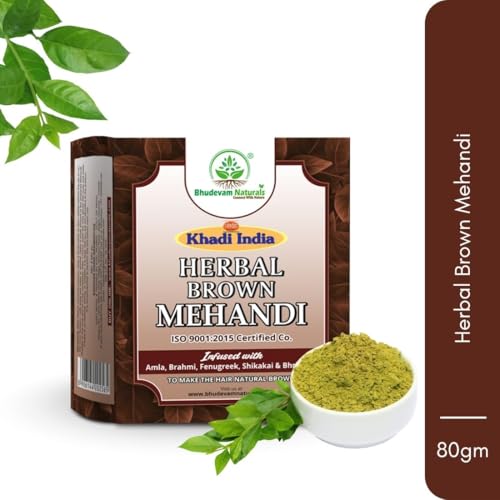 Image of Khadi Organic Brown Mehandi For Dark Brown Hair By Bhudevam Naturals | Pure Henna Powder for Lustrous Hair Color, Herbal Formula for Healthy Scalp Care - Pack of 4