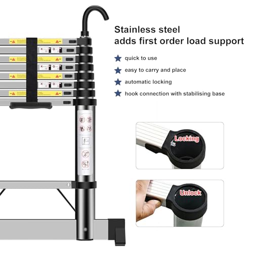 Telescopic Ladder 4.7m, Extendable Ladder Stainless Steel with Hooks, Height Adjustment, Convenient and Fast to Use 6 Telescopic Ladder 4.7m, Extendable Ladder Stainless Steel with Hooks, Height Adjustment, Convenient and Fast to Use - Image 6