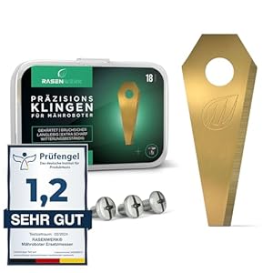 RASENWERK® - Hochwertige Mähroboter Messer mit passenden Schrauben - Universal Ersatzklingen Ersatzmesser für Bosch Indego - Titancarbid legierte Klingen - Rasenroboter Messerset – 18 Stück