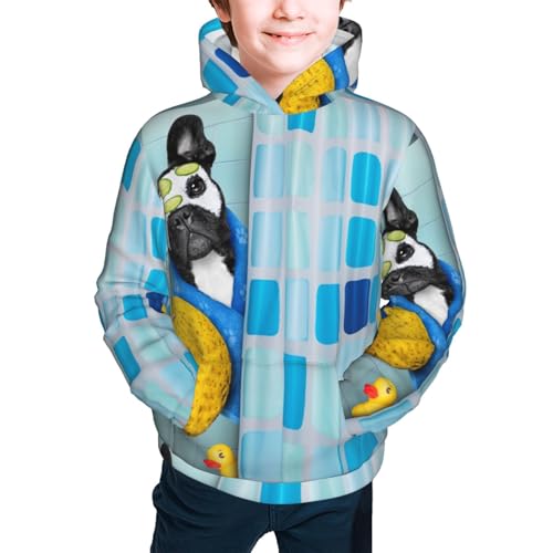 French Bulldog Dog in a Bathtub Kid Hoodies Boys Sweatshirts Girls Pullover with Pocket3