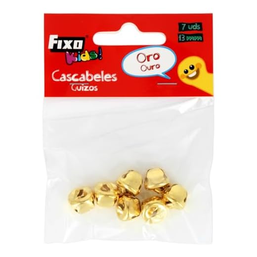 Fixo Kids - Bolsa 7 Cascabeles Metal Dorado 13mm ø, Manualidades Escolares y Decoraciones Infantiles, Navidad, Celebraciones y Fiestas