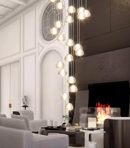 Image of 20-Light Modern Chandeliers for Entrance High Ceiling Chandelier Living Room Lights Fixture LED Ceiling Lamp Bubble Crystal Adjust Hanging Pendants Lighting for Stairwell Hallway Foyer