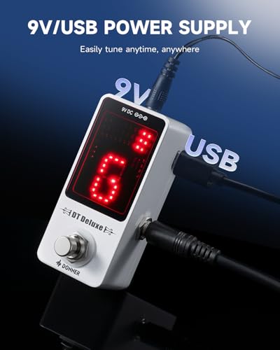 Image of Donner Tuner Pedal, DT Deluxe Chromatic Guitar Tuner for Electric Guitar and Bass, ±1 Cent Precision, USB or 9V Power Supply, True Bypass