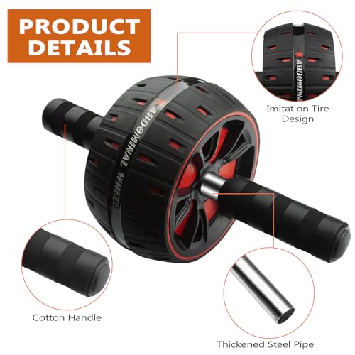 Roue Abdominale, Roulette Abdominaux avec Tapis Charge Max 150 kg Ab Wheel avec Poignées Mousse Ergonomiques, Ab Roller Unisexe pour La Maison et Le Gymnase(Noir et Rouge) – Image 4