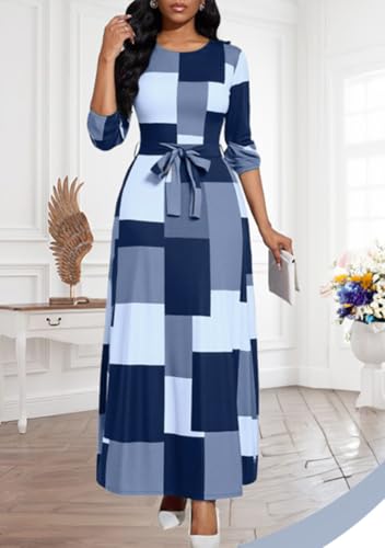 Image of BubFee Long Dress for Women Casual Long Sleeve Dresses Maxi Dress Empire Waist Loose with Belt