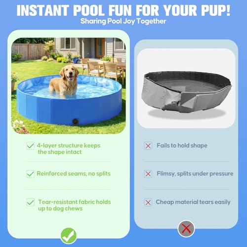 Image of 2026 Foldable Dog Kiddie Pool,Portable Hard Plastic Dog Pool,Thickened Kids Swimming Pool For Small Dogs,Collapsible Pet Pool,NonSlip Foldable Plastic Dog Wading Pool,Bathtub For Puppy,32*8in