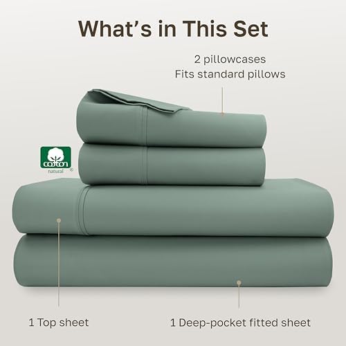 California Design Den Full Size Bed Sheets Set - Soft 400 Thread Count Sateen, Natural 100% Cotton Sheets with Deep Pockets, Breathable, and Durable Bedding Set - Thumbnail 4