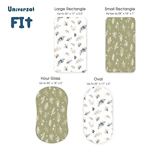 Stretchy Ultra Soft Fitted Bassinet Sheets Set 2 Pack, Cradle Sheet Universal Fit For Rectangle, Oval Or Hourglass Bassinet Pad/Mattress Safe And Snug, Stylish Watercolor Flora And Olive #TOP4