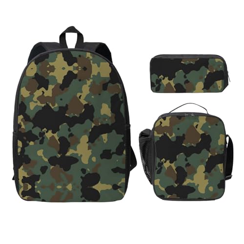 Sac à dos imprimé camouflage noir ultra léger ensemble scolaire 3 pièces