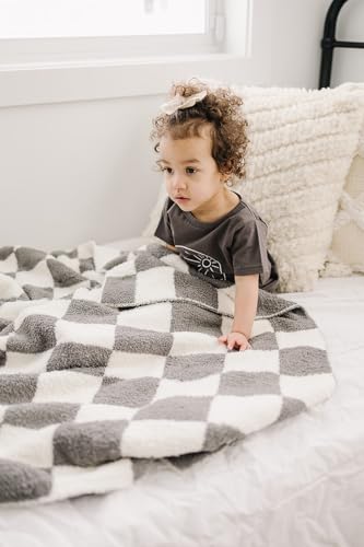 Image of Mebie Baby Charcoal Checkered Plush Lovey Blanket 15x20 - Soft, Lightweight, Breathable | Available in Two Sizes