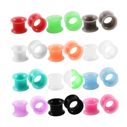 PACKOVE 24pcs Mixed Color Silicone Ear Tunnel Plugs and Stretchers Double Flared Ear Expanders Body Piercing Jewelry for Men Women Comfortable Lightweight Fashionable Accessories