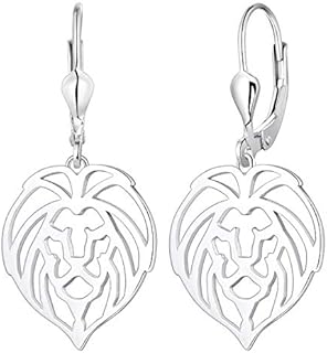JO WISDOM Lion Earrings,925 Sterling Silver Animal Amulet Leverback Dangle & Drop Earrings,Jewelry for Women
