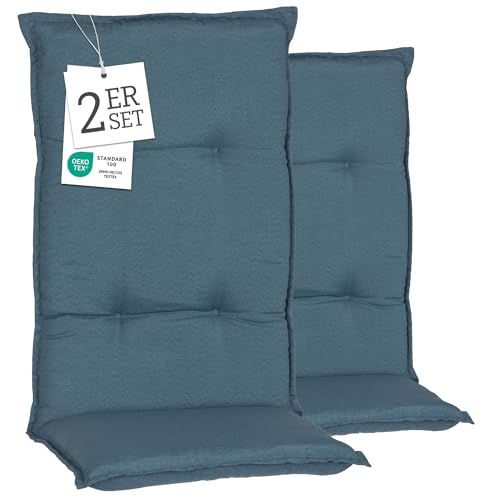 Beo® Turin Hochlehner Gartenstuhl-Auflagen 2er Set | Waschbar bei 30°C | Atmungsaktive, UV-beständige Sitzkissen Outdoor | Made in EU, Öko-Tex Standard, 118x46x8 cm