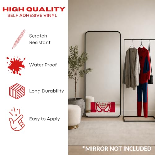 Image of Sticker for Glass & Mirrors | Minimal Vinyl Decal for Bedroom Bathroom & Cafe | Self-Adhesive Quote Aesthetic Mirror Sticker | No Mirror Included (Spider Mask, Large, Transparent Red)