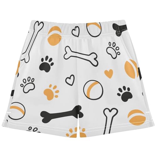 pnyoin Girl's Shorts Balls Dog Paw Prints Athletic Running Shorts with Pockets Size 12-13t Multi