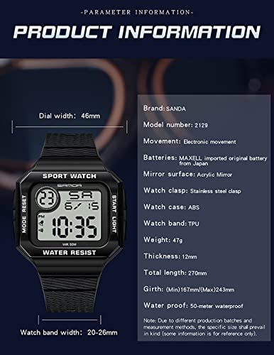 Gosasa Fashion Unisex Watches Square Date Week Outdoor Sport Digital Display TPU Strap Multifunctional Luminous Quartz Waterproof Casual Alarm Wrist Watch4
