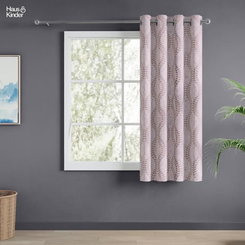 Image of haus & kinder Jacquard Window Curtain 5 Feet Long Pack of 1 Window Curtain, 5 Feet Curtain for Window (Sandvine Embossed, Sand Floral Nature Design 130x152 CM)