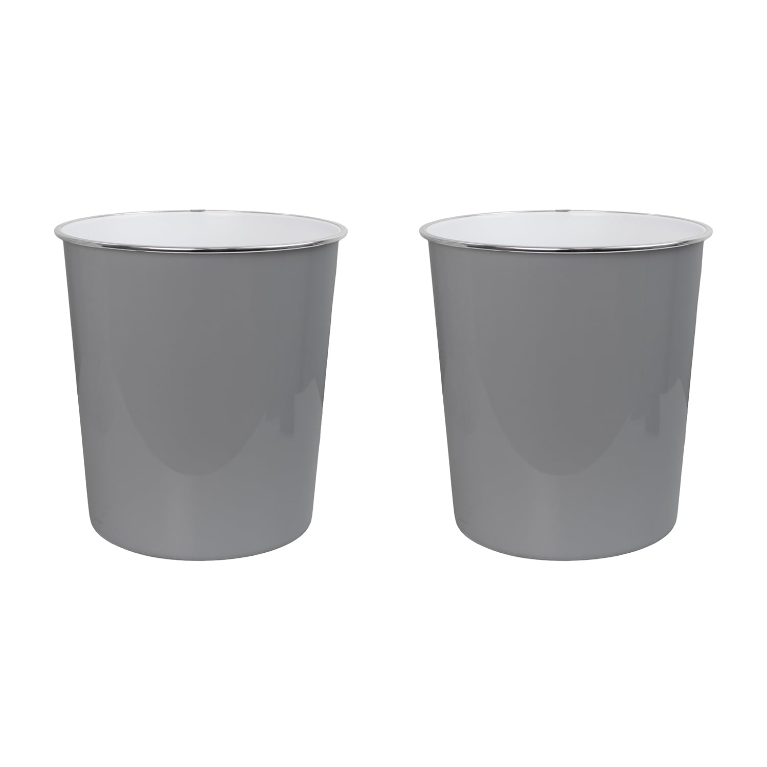 JVL Onyx Round Waste Bin 7L Set of 2 Bathroom Bedroom Office Grey
