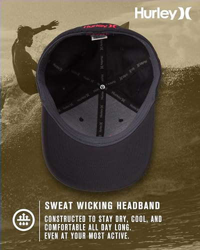 Image of Hurley Mens Baseball Cap - Moisture Wicking Curved Brim Flexfit Fitted Hats for Men with H2O-Dri Sweatband (Sizes: S-XL)