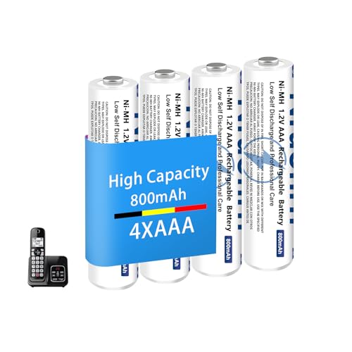 Image of NI-MH AAA Rechargeable Battery 1.2V 800mah 4-Pack AAA Rechargeable Batteries for BT Panasonic Cordless Phones Handset, Remote Controls, Electronics, Low Self-Discharge