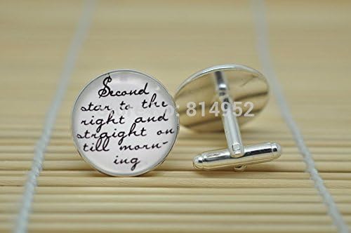 Pretty Lee Peter Pan 'Second Star To The Right' Gift Jewelry Cufflinks In Silver Glass Cabochon Cuff Links C0104