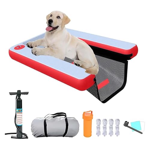 犬用水上ランプ 折りたたみ式犬用浮き梯子 携帯用&安全な犬用浮き桟橋 耐久性 大型犬と小型犬用の犬用プール用スロープ、 ペット用ウォータープラットフォーム(赤)