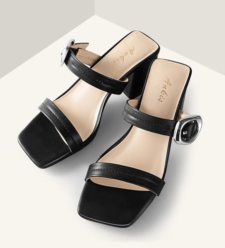 Women Square Open Toe Heels Comfortable Sexy Summer Cute Back Strap Heeled Sandals Wedding Party Dress Shoes for Women Two Strap Slip On Mules4