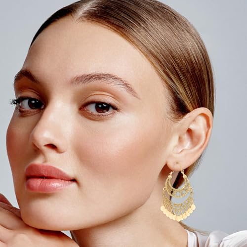 18K Gold Plated Filigree Dangling Large Gold Plated Chandelier Earrings for Women Indian Jewelry for Women by Elaximn - Image 2