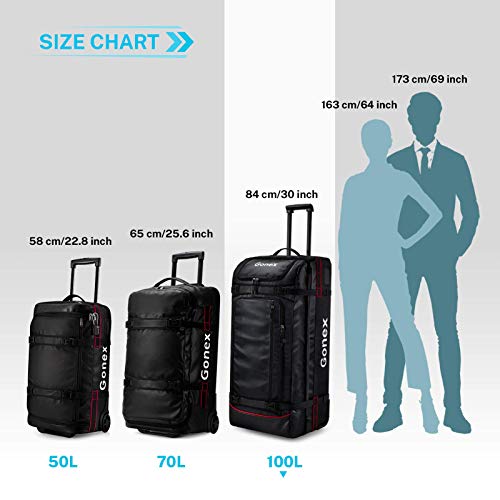 Gonex Rolling Duffle Bag with Wheels, 100L Water Repellent Large Wheeled Travel Duffel Luggage with Rollers 30 inch, Black