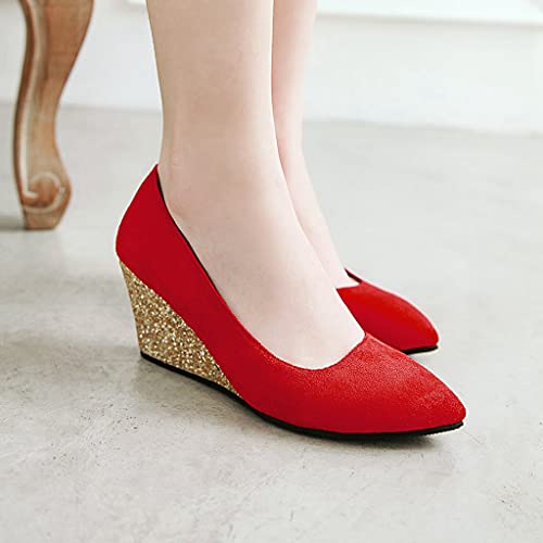 MIOKE Women's Pointed Toe Wedge High Heel Pumps Fashion Suede Slip-On Comfort Chunky Walking Dress Shoes4