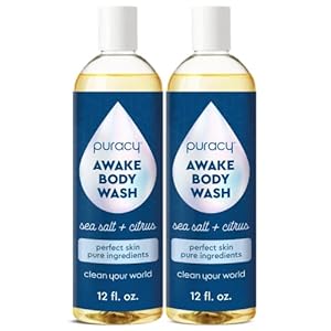 Puracy Body Wash, Natural Body Wash, 98.6% Pure Plant Ingredients, Moisturizing Shower Gel for Women Men Kids, Body Soap for Dry Sensitive Skin. Gently Scented with Citrus & Sea Salt, 12 Oz (2-Pack)