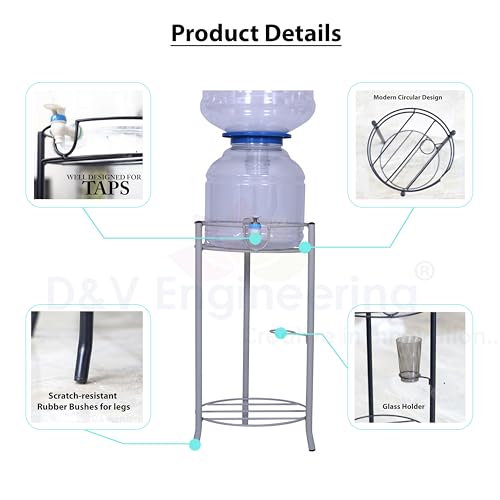Image of D&V ENGINEERING Metal Water Dispenser Stand, 20 litre Bottle Holder for Home & Kitchen, Office, School, Hospitals, Ring Dia 27 cm, Height- 53 cm, Round-Grey