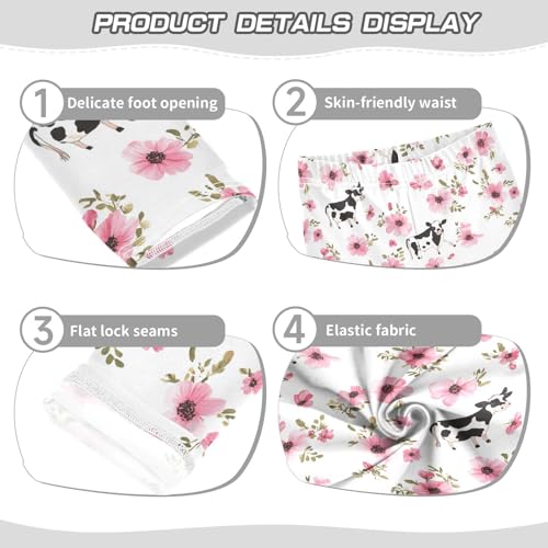 Pink Flower Black Cow Girls Casual Leggings for Kids Printed Long Pant Bottoms Stretch and Soft3