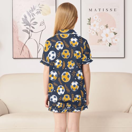 ALAZA Football Orange Leaf Soccer Satin Pajamas Set Short Sleeve Button Down Sleepwear Summer Pjs 2 Piece4