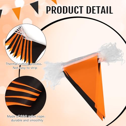 Image of Tatuo 200 Feet Solid Pennant Banners Flags String Triangle Hanging DIY Bunting Flags Party Decorations for Grand Opening Party Banners for Kids Birthday, Shops (Black and Orange)