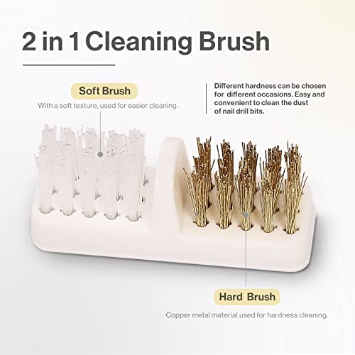 MelodySusie Nail Drill Bits Cleaner Brush Case Accessories with Clear Cover for Cleaning Tungsten Carbide Ceramic Nail Drill Bits Cuticle, Steel Wire & Nylon Double Brush - White - Thumbnail 5