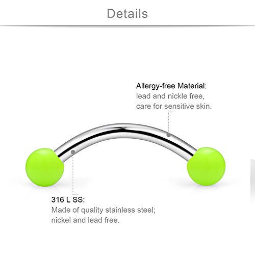 SCERRING 16G 14G Stainless Steel Curved Barbell Snake Eyes Tongue Ring Nipplerings Nipple Rings Piercing Jewelry Retainer 14mm 16mm 30PCS2