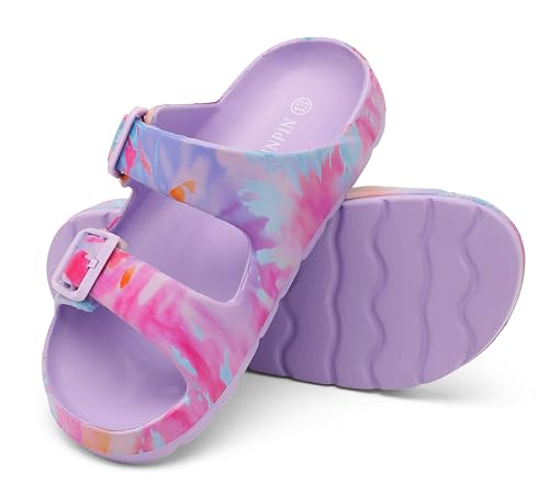 Image of INMINPIN Boys Girls Double Buckle Slide Sandals Comfort Beach Pool Shower Slippers Adjustable Indoor Outdoor Little Kid /Big Kid